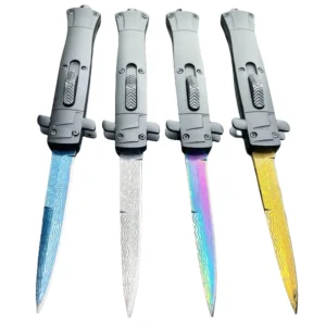 Approved 9 inch Auto knife Italian Stiletto Style OTF Knife Damascus Etch Wholesale