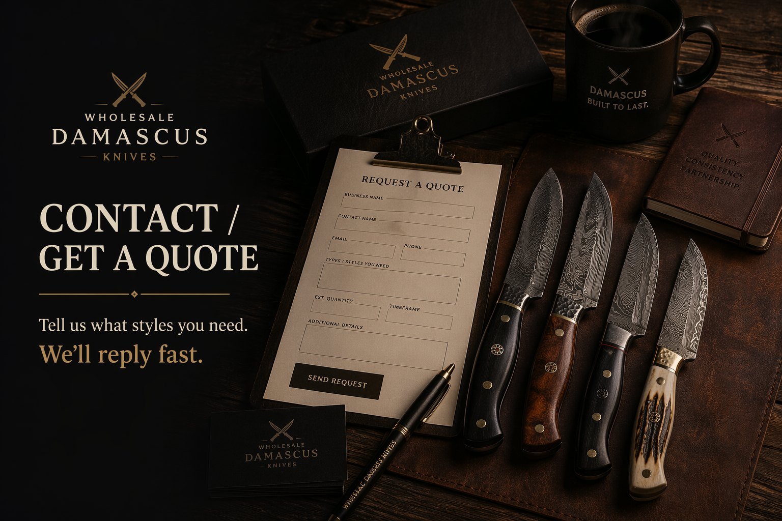 Wholesale Damascus knife RFQ desk with quote checklist