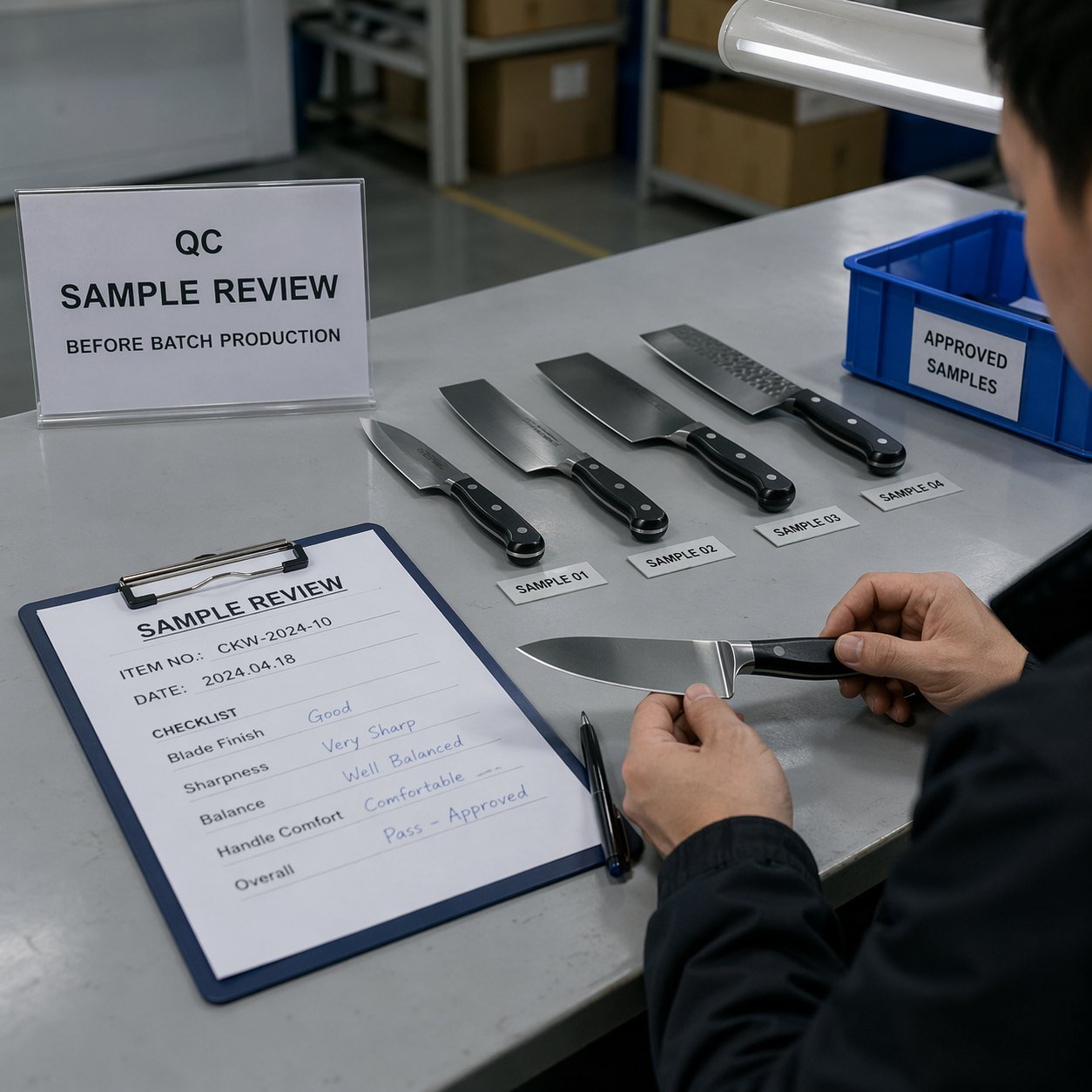 Export carton checking for wholesale knife shipment